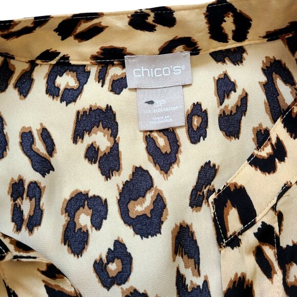 Chicos Womens Top Size 3P US LG/XL Petite Leopard Print Blouse Work Wear Career - Picture 3 of 10